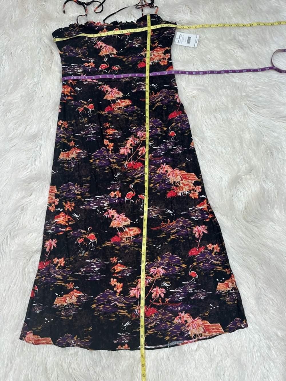 Free People Black Flamingo Paradise linen blend midi dress NWT size 12 - Picture 14 of 15